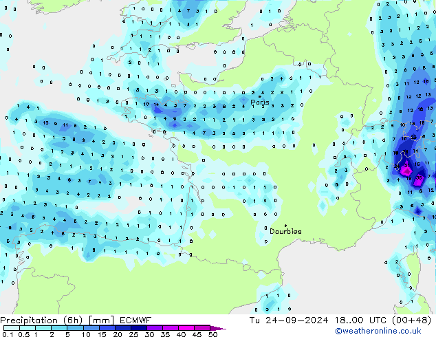 Z500/Rain (+SLP)/Z850 ECMWF Tu 24.09.2024 00 UTC