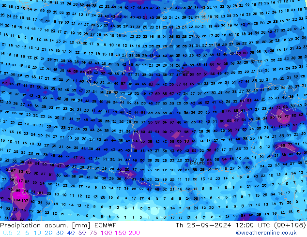 Precipitation accum. ECMWF Th 26.09.2024 12 UTC