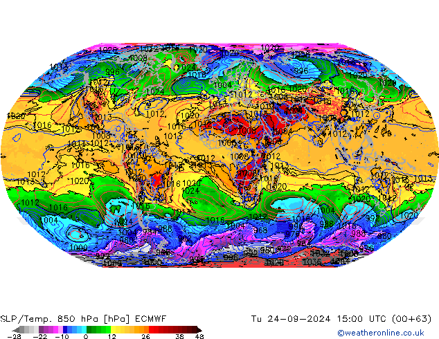 SLP/Temp. 850 hPa ECMWF Ter 24.09.2024 15 UTC