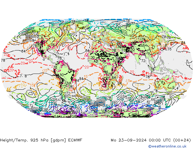 Height/Temp. 925 hPa ECMWF Mo 23.09.2024 00 UTC