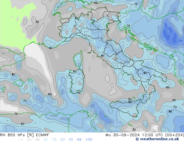 RH 850 hPa ECMWF Po 30.09.2024 12 UTC