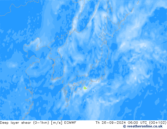 Deep layer shear (0-1km) ECMWF Per 26.09.2024 06 UTC