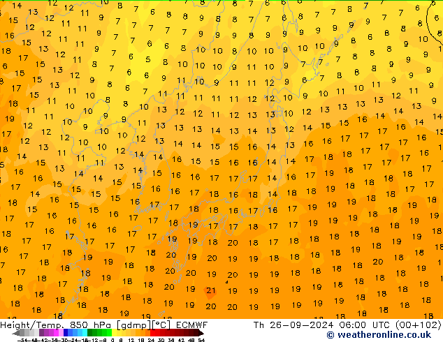 Height/Temp. 850 hPa ECMWF Th 26.09.2024 06 UTC