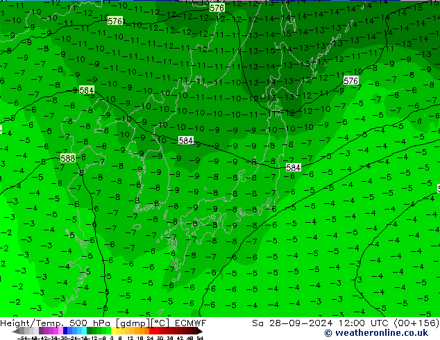 Z500/Rain (+SLP)/Z850 ECMWF сб 28.09.2024 12 UTC