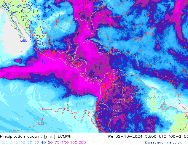 Totale neerslag ECMWF wo 02.10.2024 00 UTC