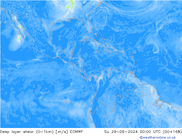 Deep layer shear (0-1km) ECMWF Su 29.09.2024 00 UTC