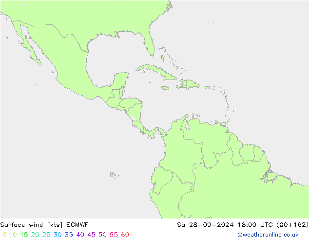 Rüzgar 10 m ECMWF Cts 28.09.2024 18 UTC