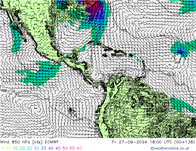 Wind 850 hPa ECMWF Fr 27.09.2024 18 UTC