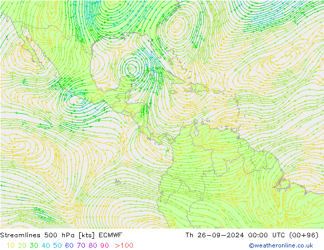 Streamlines 500 hPa ECMWF Th 26.09.2024 00 UTC