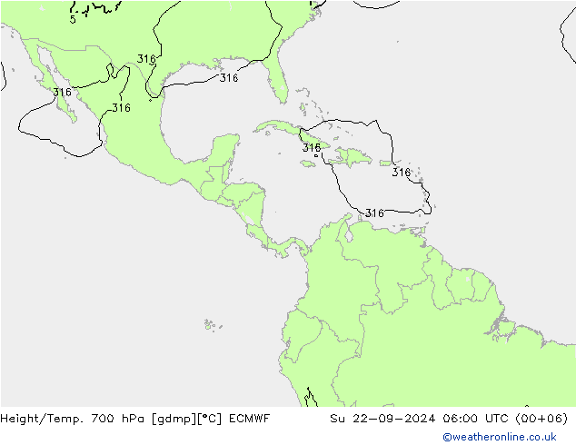 Height/Temp. 700 hPa ECMWF Su 22.09.2024 06 UTC