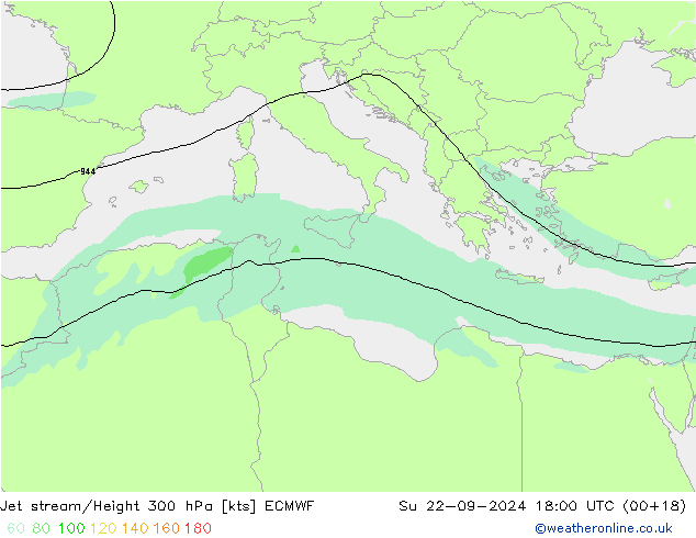 Jet stream/Height 300 hPa ECMWF Su 22.09.2024 18 UTC