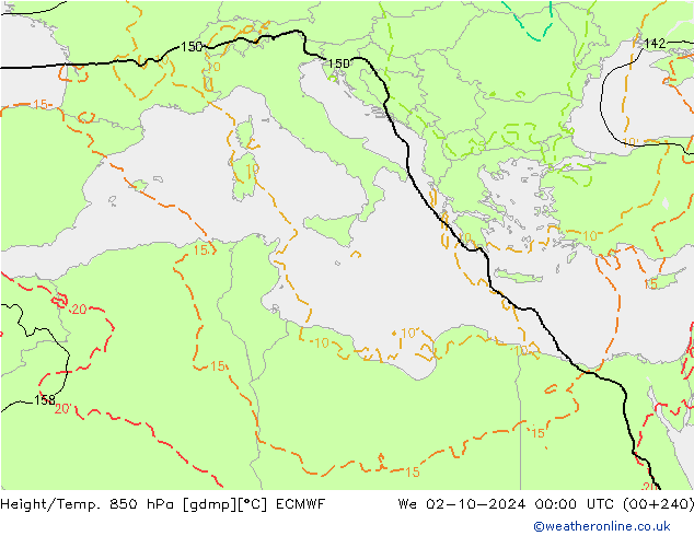 Height/Temp. 850 hPa ECMWF St 02.10.2024 00 UTC