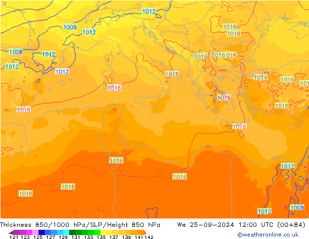 Schichtdicke 850-1000 hPa ECMWF Mi 25.09.2024 12 UTC