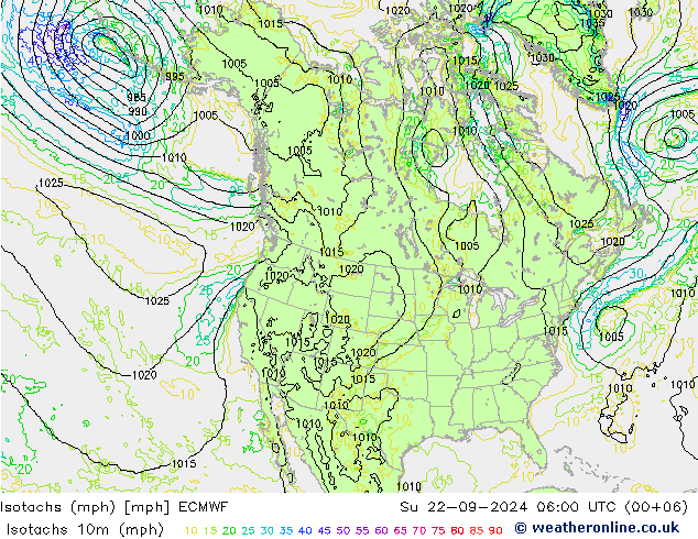 Isotachs (mph) ECMWF Su 22.09.2024 06 UTC