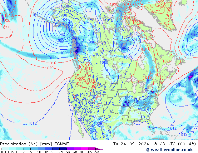 Z500/Rain (+SLP)/Z850 ECMWF Út 24.09.2024 00 UTC