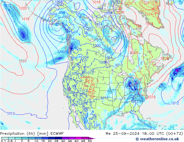 Z500/Rain (+SLP)/Z850 ECMWF mer 25.09.2024 00 UTC