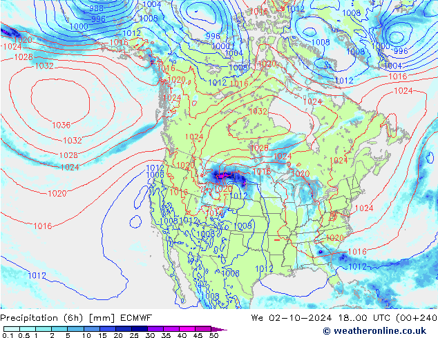 Precipitation (6h) ECMWF We 02.10.2024 00 UTC