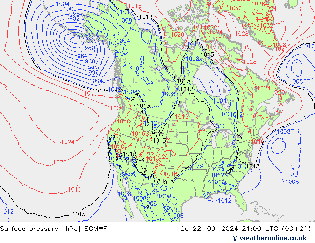 Atmosférický tlak ECMWF Ne 22.09.2024 21 UTC