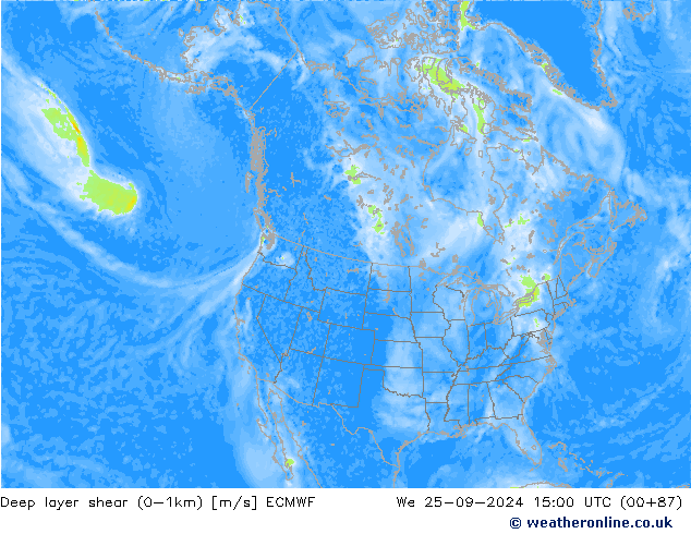 Deep layer shear (0-1km) ECMWF Qua 25.09.2024 15 UTC