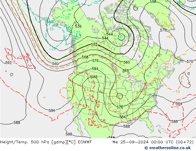 Z500/Rain (+SLP)/Z850 ECMWF Mi 25.09.2024 00 UTC