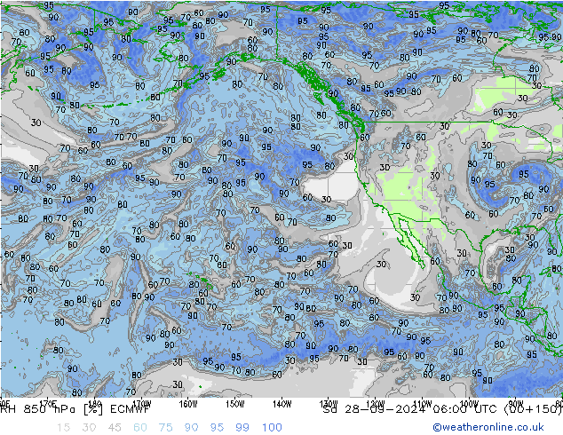 RH 850 hPa ECMWF Sáb 28.09.2024 06 UTC