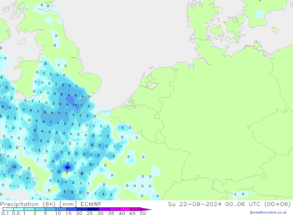 осадки (6h) ECMWF Вс 22.09.2024 06 UTC