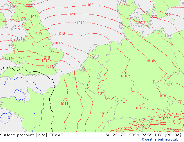 pressão do solo ECMWF Dom 22.09.2024 03 UTC