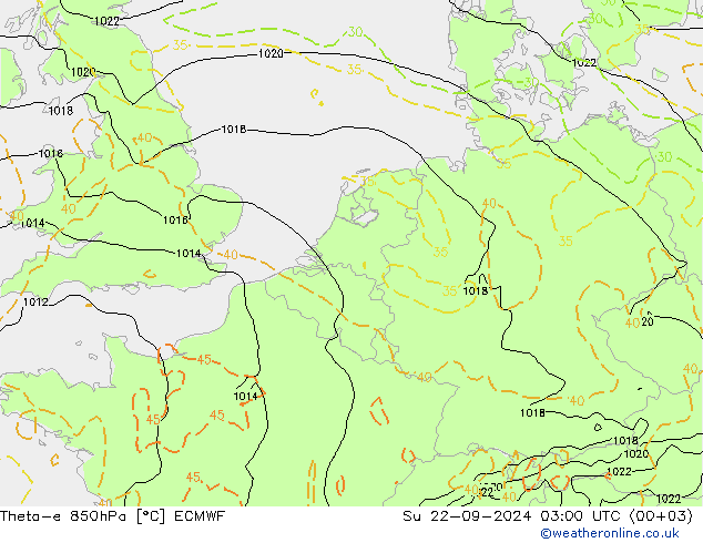 Theta-e 850hPa ECMWF So 22.09.2024 03 UTC