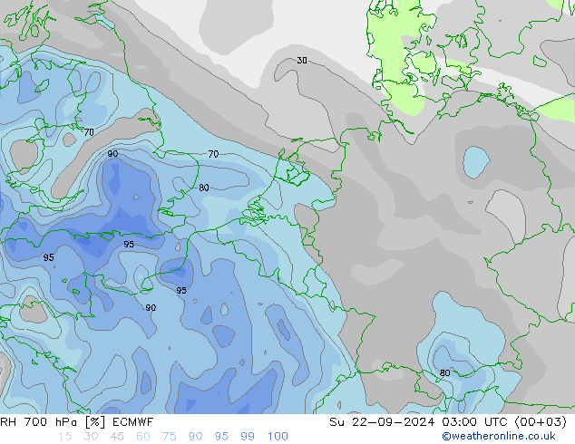 RH 700 hPa ECMWF So 22.09.2024 03 UTC