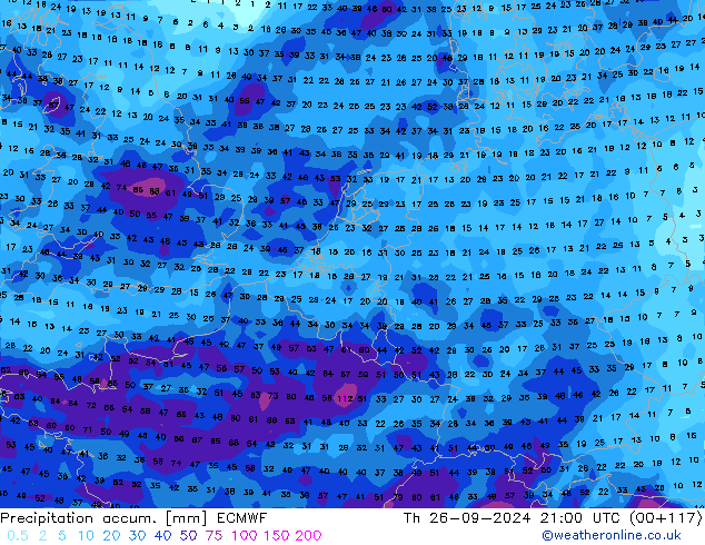 Précipitation accum. ECMWF jeu 26.09.2024 21 UTC