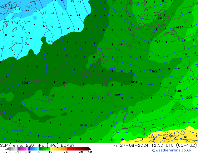 SLP/Temp. 850 hPa ECMWF Fr 27.09.2024 12 UTC