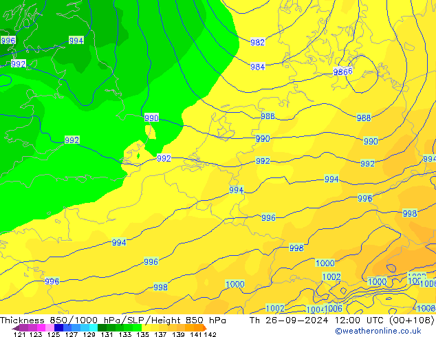 Thck 850-1000 hPa ECMWF Čt 26.09.2024 12 UTC