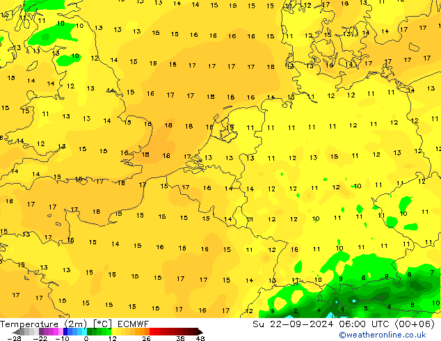 Temperaturkarte (2m) ECMWF So 22.09.2024 06 UTC