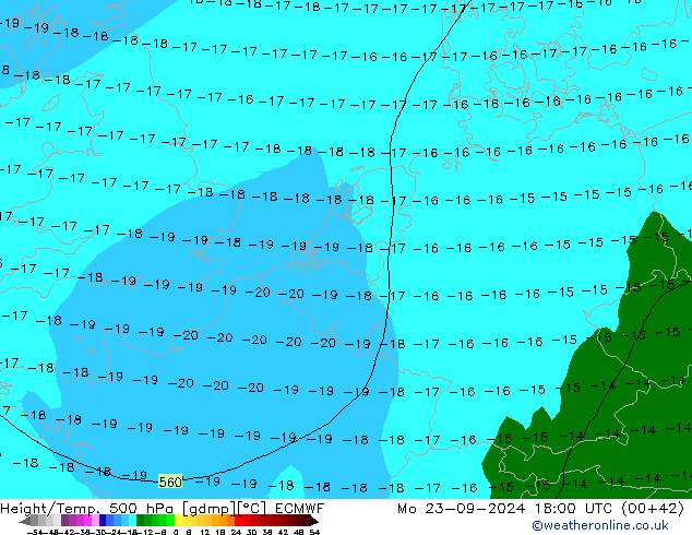 Z500/Rain (+SLP)/Z850 ECMWF Mo 23.09.2024 18 UTC