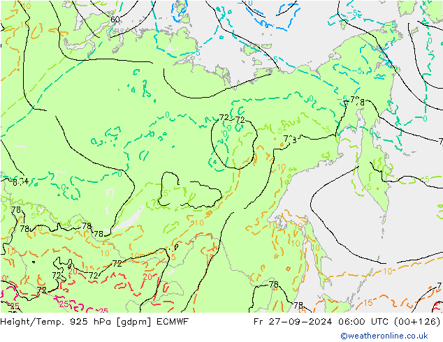 Height/Temp. 925 гПа ECMWF пт 27.09.2024 06 UTC