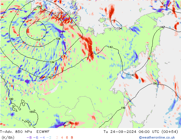 T-Adv. 850 hPa ECMWF di 24.09.2024 06 UTC