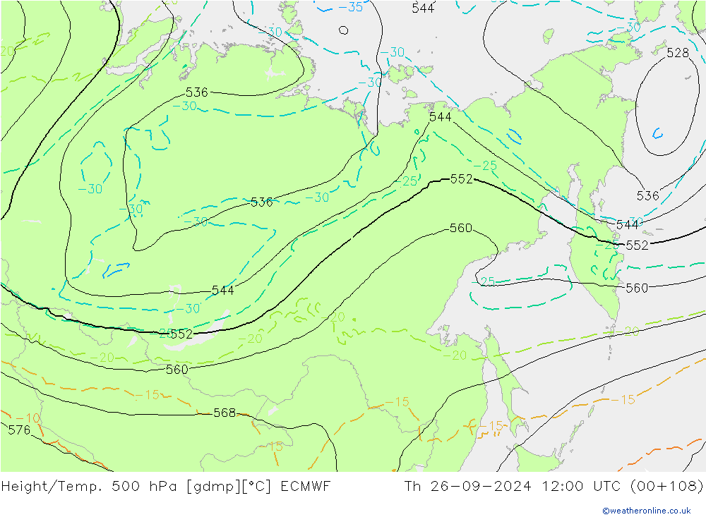 Z500/Rain (+SLP)/Z850 ECMWF Th 26.09.2024 12 UTC