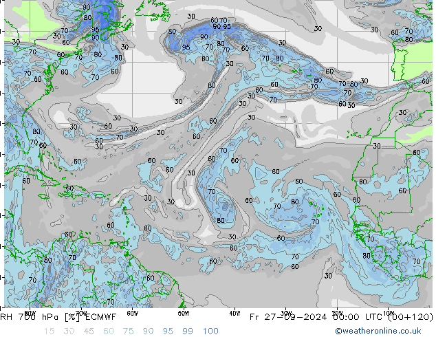 RH 700 hPa ECMWF Sex 27.09.2024 00 UTC