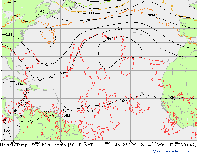 Z500/Rain (+SLP)/Z850 ECMWF пн 23.09.2024 18 UTC