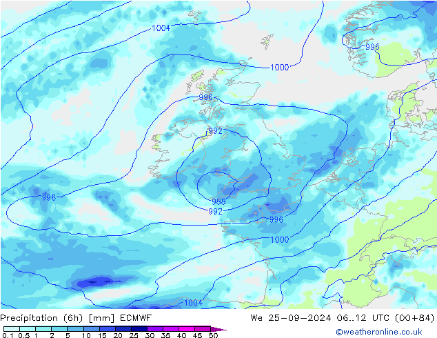 Z500/Rain (+SLP)/Z850 ECMWF Mi 25.09.2024 12 UTC