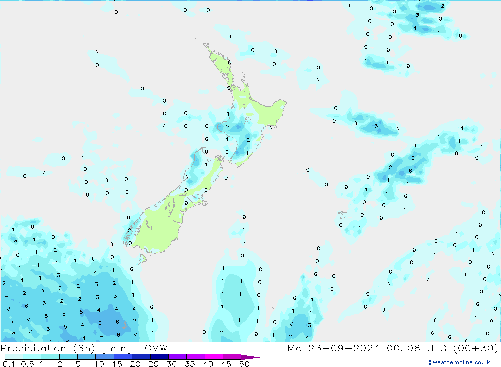 Precipitation (6h) ECMWF Mo 23.09.2024 06 UTC