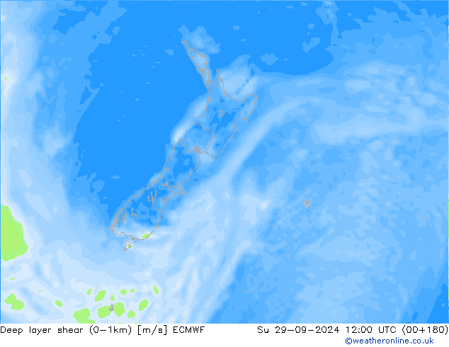 Deep layer shear (0-1km) ECMWF dom 29.09.2024 12 UTC