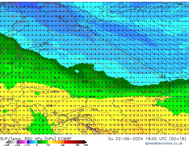 SLP/Temp. 850 hPa ECMWF Ne 22.09.2024 18 UTC