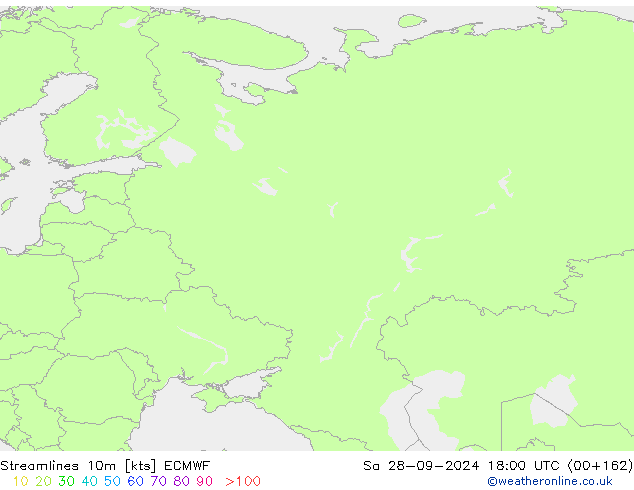 Stroomlijn 10m ECMWF za 28.09.2024 18 UTC