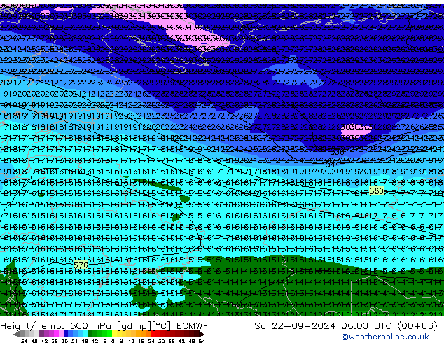 Z500/Rain (+SLP)/Z850 ECMWF Su 22.09.2024 06 UTC