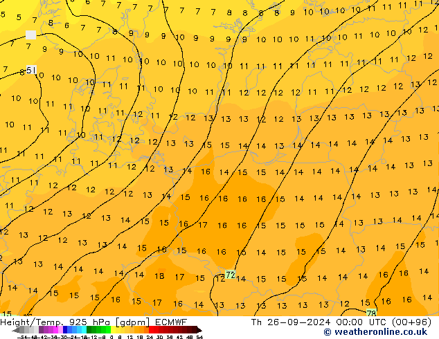 Height/Temp. 925 hPa ECMWF Th 26.09.2024 00 UTC