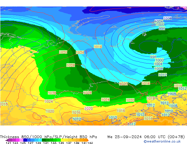 Thck 850-1000 hPa ECMWF We 25.09.2024 06 UTC