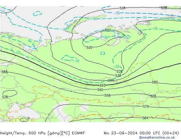 Z500/Rain (+SLP)/Z850 ECMWF Mo 23.09.2024 00 UTC