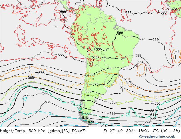 Z500/Rain (+SLP)/Z850 ECMWF ven 27.09.2024 18 UTC