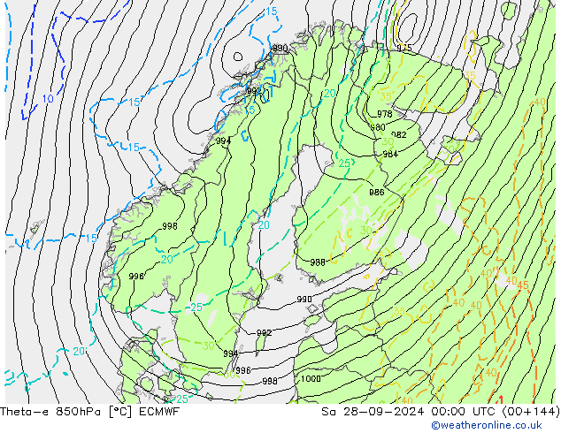 Theta-e 850гПа ECMWF сб 28.09.2024 00 UTC